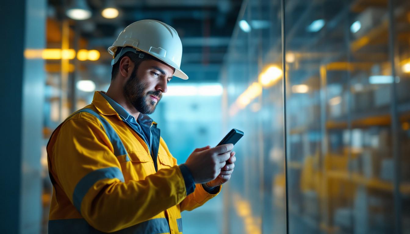 A photograph of a lighting contractor in action