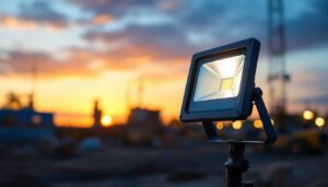 A photograph of a 50-watt led flood light in action