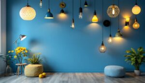 A photograph of a beautifully designed room showcasing a variety of stylish light fixtures