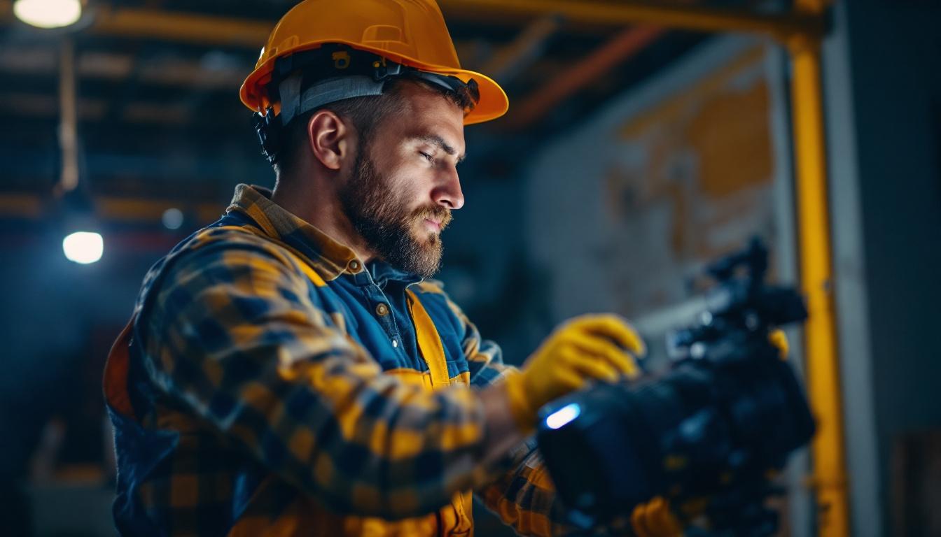 A photograph of a skilled lighting contractor expertly installing a light mount bracket in a well-lit environment