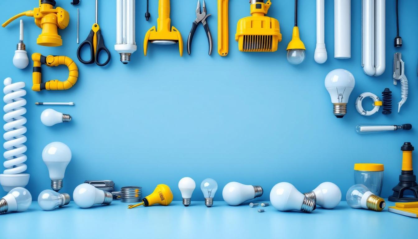 A photograph of a well-organized display of various types of light bulbs