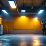 A photograph of a well-lit garage showcasing various types of lighting fixtures