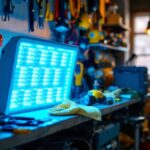 A photograph of a uvc germicidal lamp in a professional lighting contractor's workspace