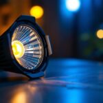 A photograph of a par 30 bulb illuminated in a stylish setting