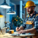A photograph of a lighting contractor working on a residential or commercial project