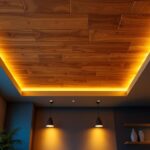 A photograph of a beautifully designed interior space featuring a wood ceiling
