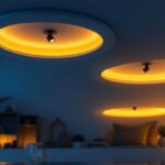 A photograph of a stylishly designed room featuring inset ceiling spotlights