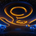 A photograph of a beautifully designed movie theater ceiling