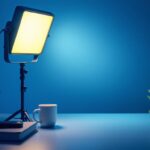 A photograph of a stylish portable lighting setup in an outdoor or indoor environment