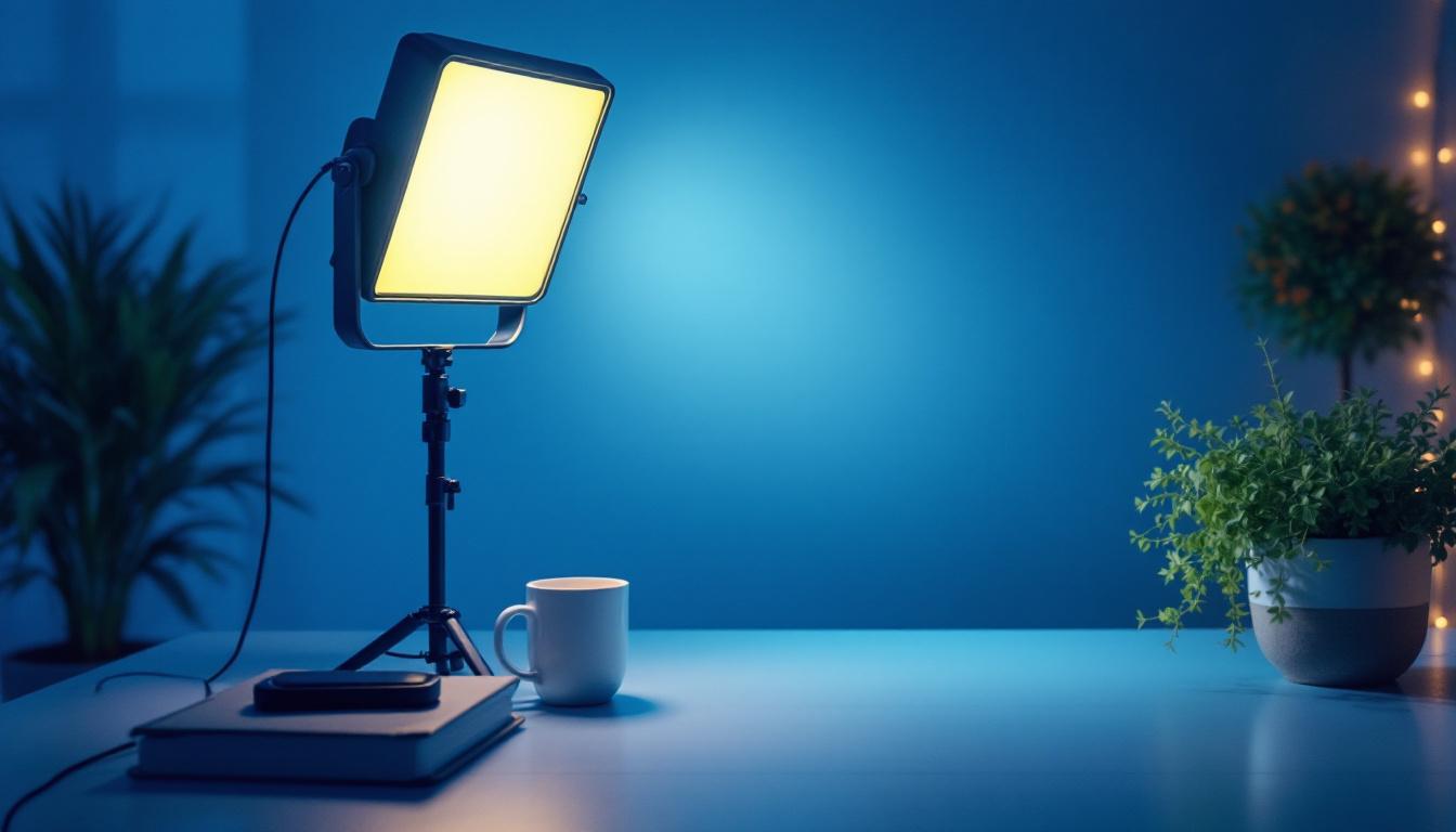 A photograph of a stylish portable lighting setup in an outdoor or indoor environment