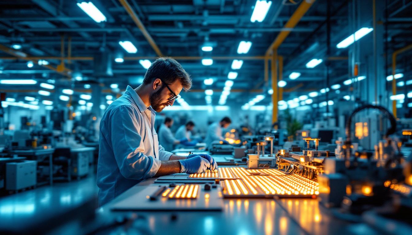 A photograph of a modern led manufacturing facility showcasing advanced technology and machinery