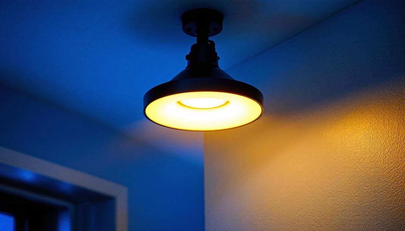A photograph of a well-lit room featuring an 8-inch led ceiling light installed