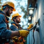 A photograph of a team of electricians working together outdoors