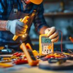 A photograph of a skilled electrician at work