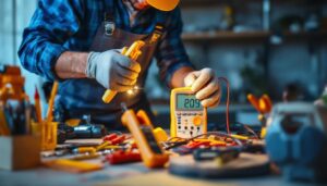 A photograph of a skilled electrician at work