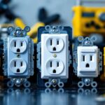 A photograph of a close-up of various electrical outlet types commonly used in the united states