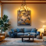A photograph of a beautifully arranged room featuring an elegant yet affordable chandelier light