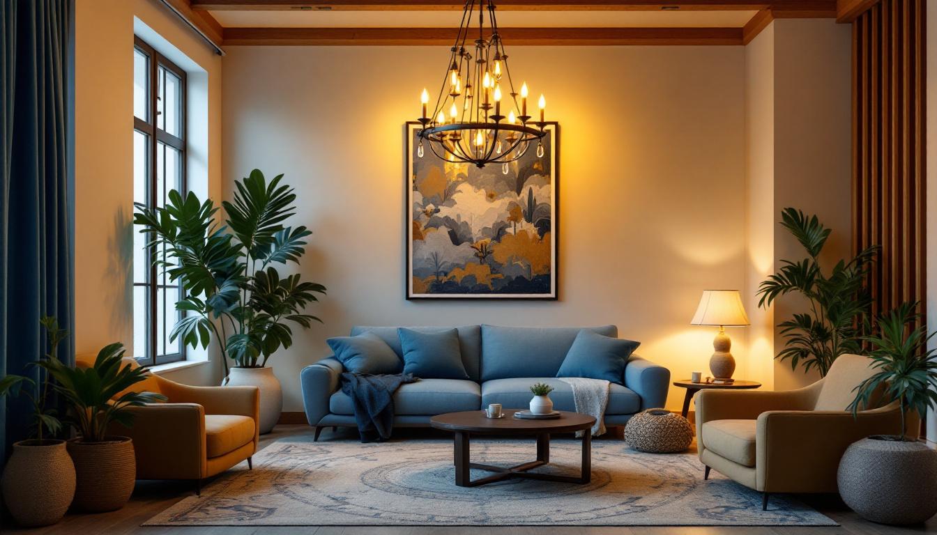 A photograph of a beautifully arranged room featuring an elegant yet affordable chandelier light