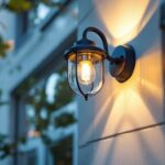 A photograph of a skilled lighting contractor installing an elegant outside wall lamp on a home exterior