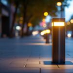 A photograph of a well-lit square bollard in an outdoor setting