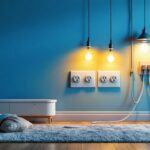 A photograph of a well-lit room showcasing a variety of wall plug outlets in use