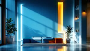 A photograph of a modern light coves installation in a stylish interior space