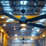 A photograph of a spacious industrial setting featuring a large