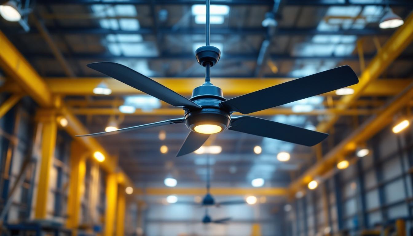 A photograph of a spacious industrial setting featuring a large