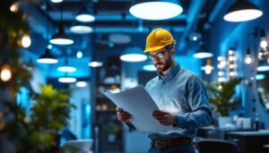 A photograph of a well-lit salon interior showcasing various lighting fixtures