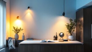 A photograph of a beautifully designed small space featuring stylish track lighting installations