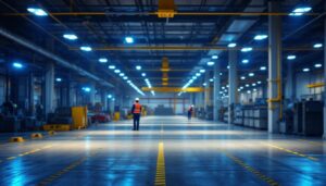 A photograph of a well-lit industrial or commercial space showcasing high bay led bulbs in use
