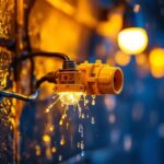 A photograph of a close-up of weatherproof electrical connectors being installed in an outdoor lighting setup