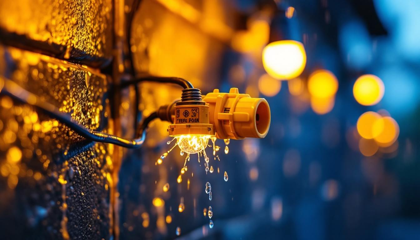 A photograph of a close-up of weatherproof electrical connectors being installed in an outdoor lighting setup