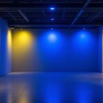 A photograph of a well-lit basement space showcasing various led lighting options