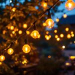 A photograph of a beautifully illuminated outdoor space featuring commercial string lights