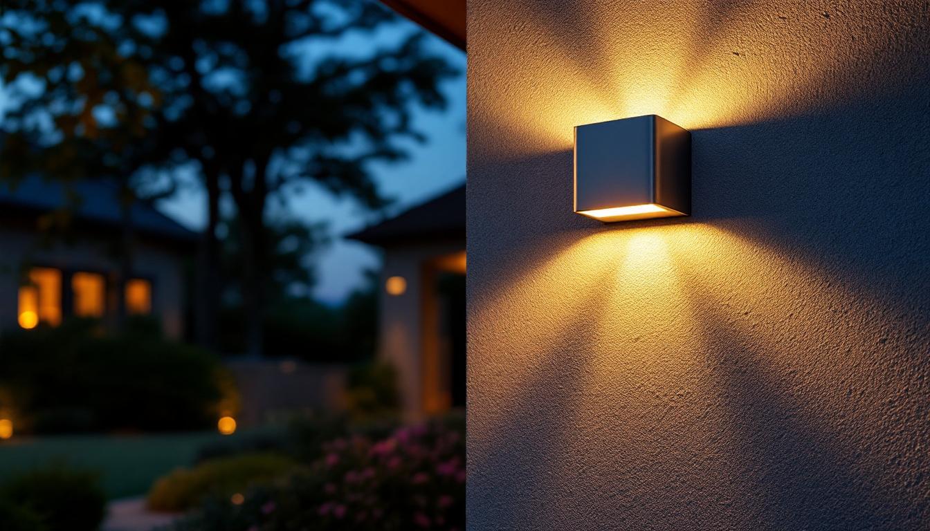A photograph of a beautifully installed wall mount address light illuminating a home's exterior at dusk
