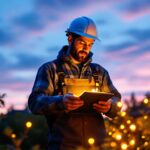 A photograph of a well-lit outdoor scene showcasing a lighting contractor installing solar lights in a residential garden