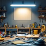 A photograph of a well-lit workspace showcasing a 3 ft shop light in action