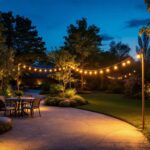 A photograph of a beautifully lit outdoor setting at dusk
