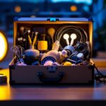 A photograph of a well-organized led shoe box filled with various led lights and accessories