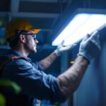 A photograph of a well-lit commercial space featuring a 4ft led wraparound light fixture in use