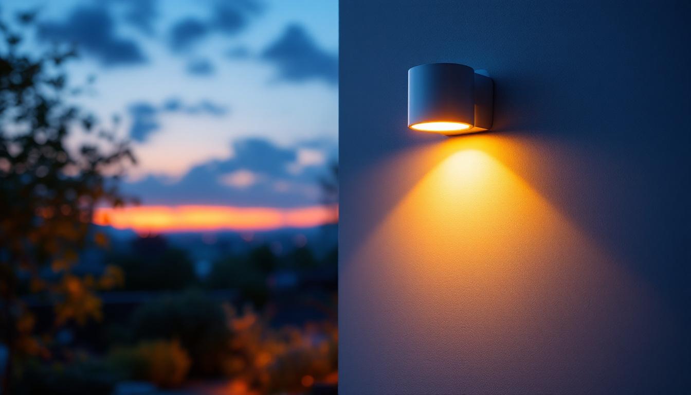 A photograph of a beautifully illuminated exterior wall featuring a modern led wall light