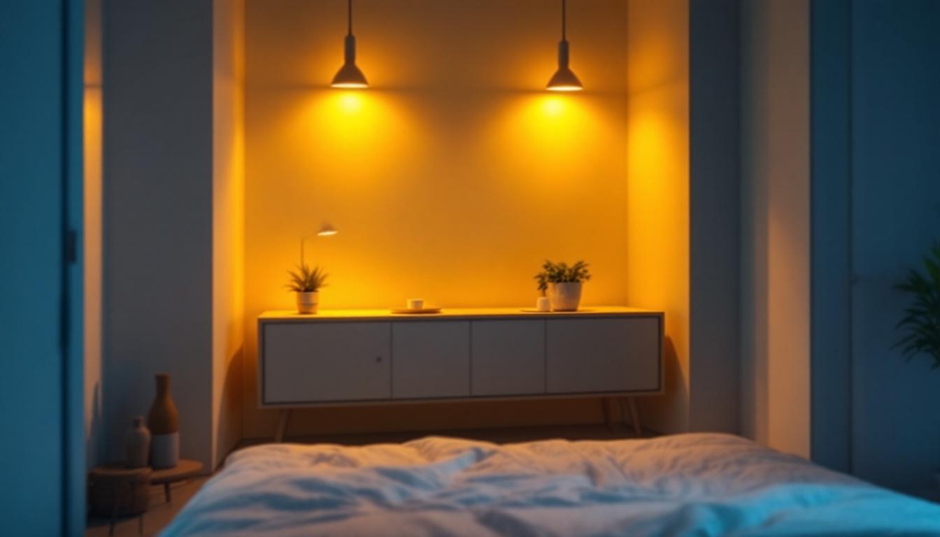 A photograph of a stylishly designed interior space illuminated by four t8 led lamps