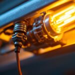 A photograph of a close-up of a mercury vapour ballast installed in a lighting fixture