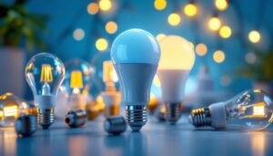 A photograph of a close-up shot of various ballast compatible led bulbs arranged aesthetically