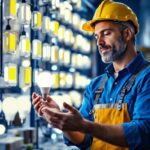 A photograph of a lighting contractor showcasing a vibrant display of cob led light bulbs in a well-lit workspace