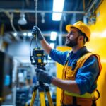 A photograph of a lighting contractor efficiently installing an inverter system in a commercial setting