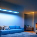 A photograph of a stylish 6 ft light fixture installed in a modern setting