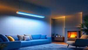 A photograph of a stylish 6 ft light fixture installed in a modern setting