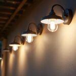 A photograph of a well-lit outdoor space showcasing various stylish light fixtures